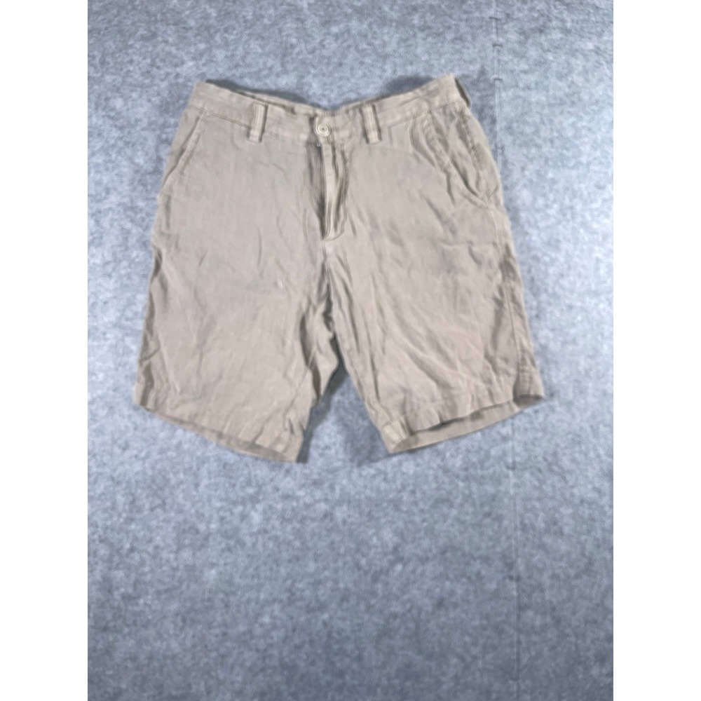 Massimo Dutti Mens Tan Khaki Linen Shorts Casual Summer Flat Front Size 33